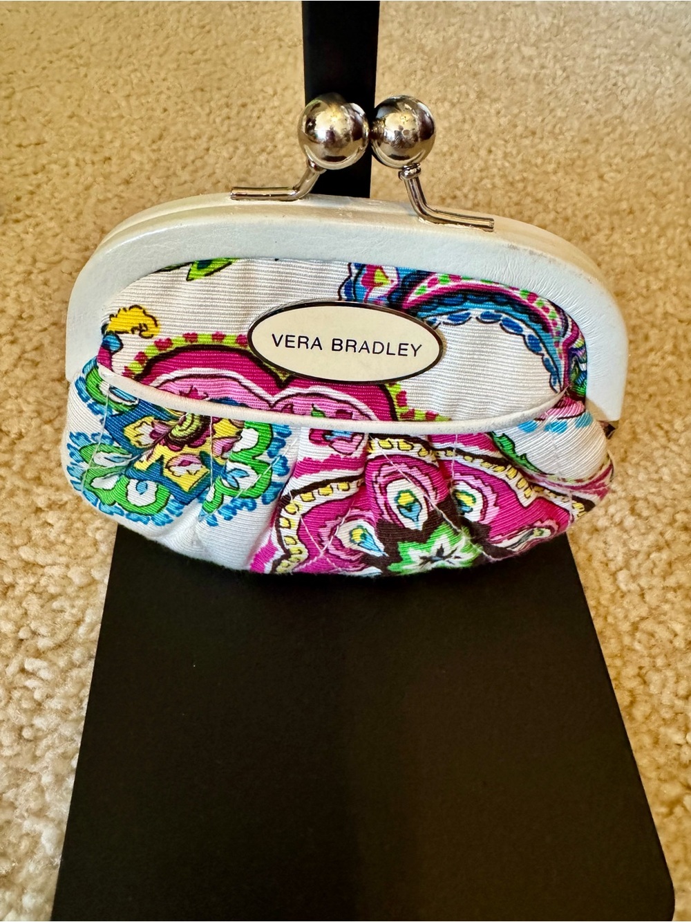 Vera Bradley White Floral Paisley Kiss-Lock Coin Purse